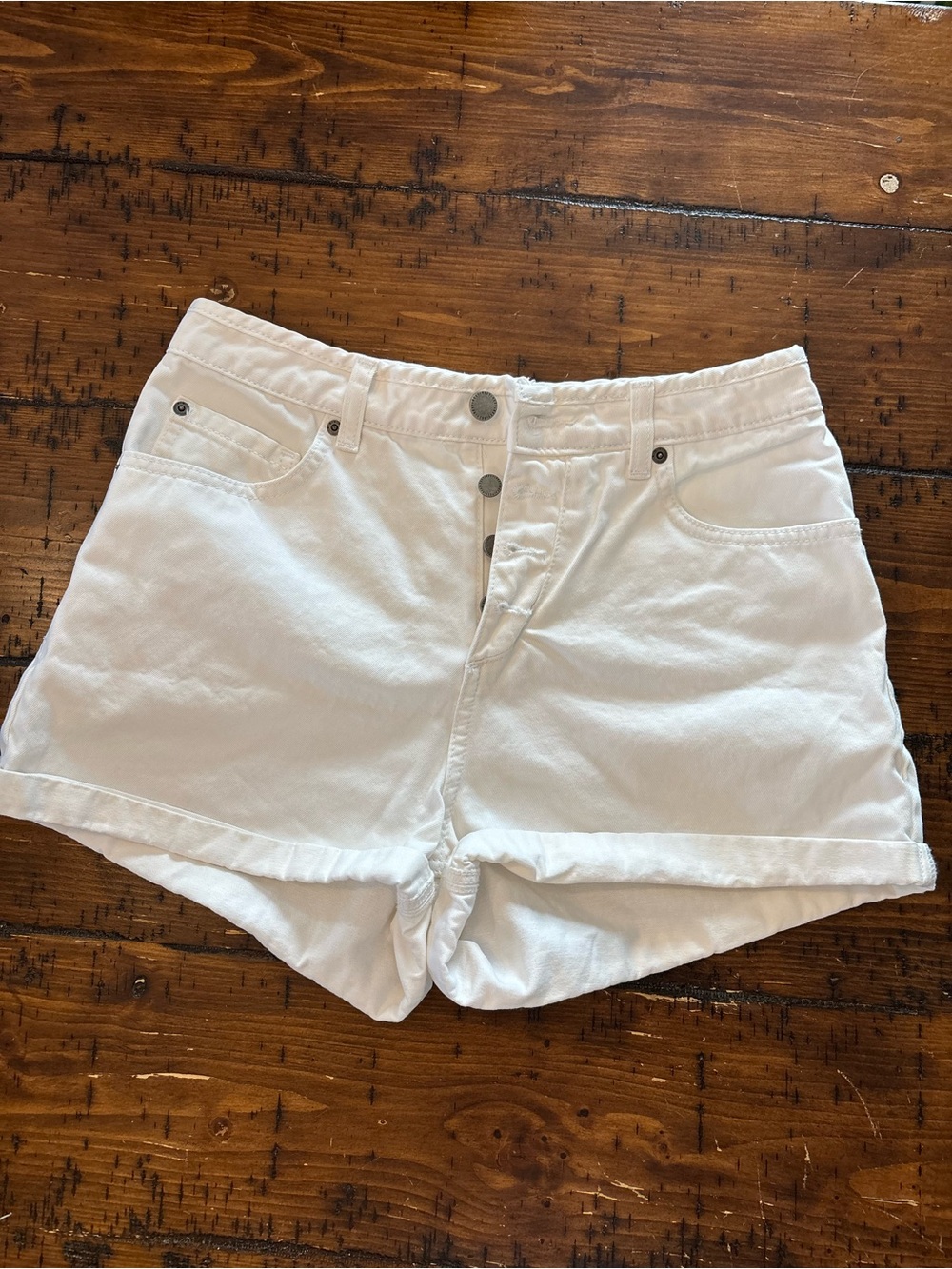 Roxy White High-Rise Button-Front Denim Shorts